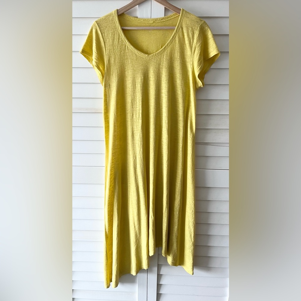 Eileen Fisher Hemp and Cotton Blend Asymmetrical Midi Dress Yellow Size Small